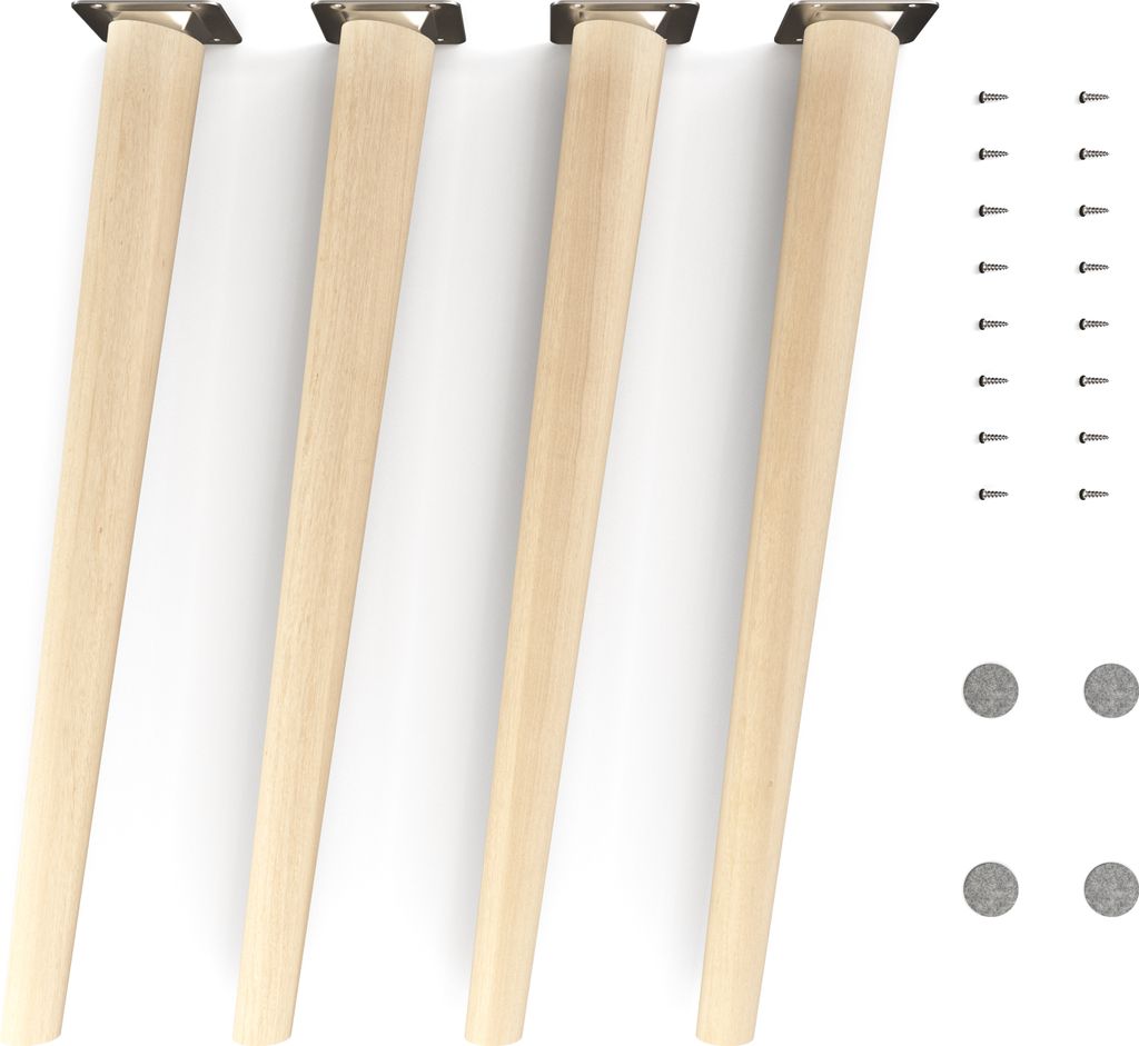 4x sossai Holzfüße rund - schräge Ausführung 45cm Buche Naturbelassen