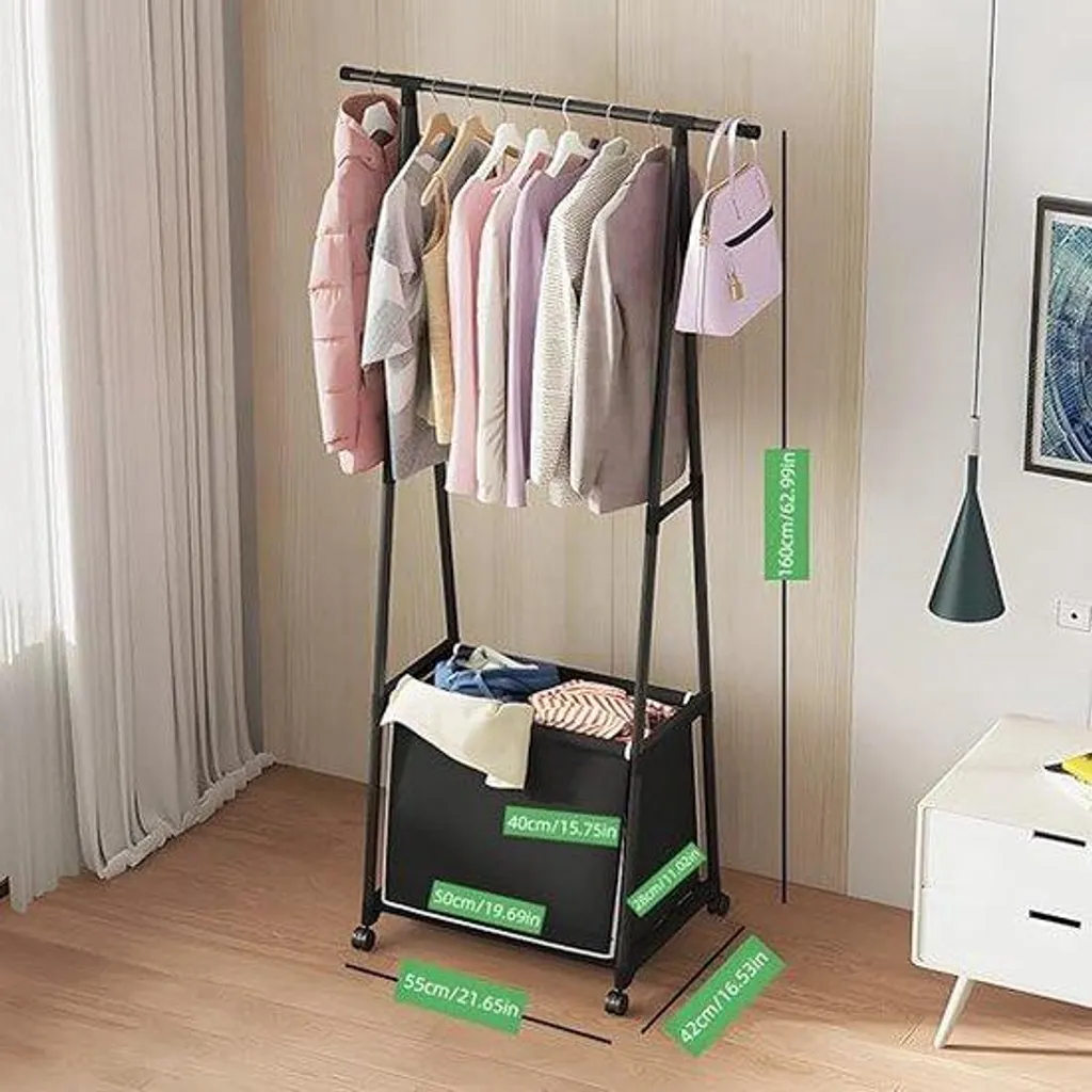Armoire ouverte anti-plis avec tringle pour vêtements organisés