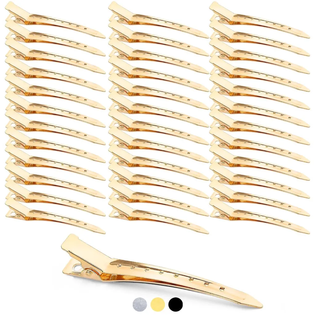 Pinces crocodiles à cheveux 9cm dorées avec trous lot de 36 barrettes