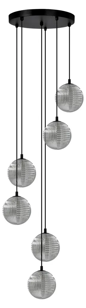 Suspension 6 globes MONZA noire en verre 150cm, éclairage G9 chic