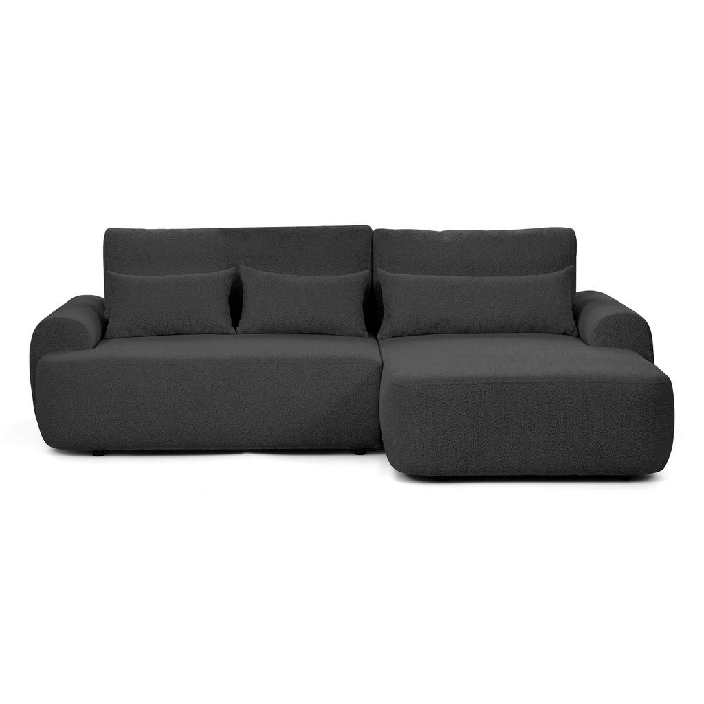 Ecksofa OLIVER mit Schlaffunktion & Bettkasten, Bouclé Schwarz, Eckseite rechts