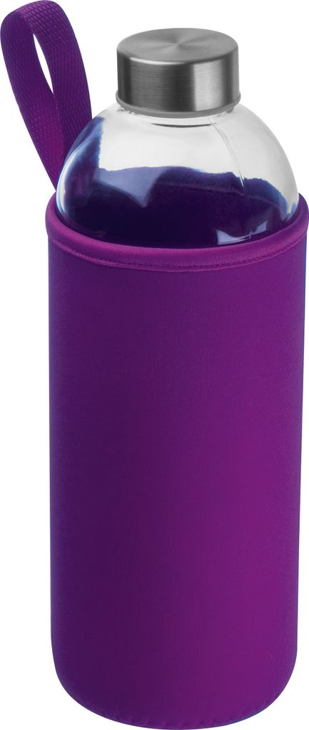 Trinkflasche aus Glas mit Neoprensleeve / 1000ml / Neoprenfarbe: lila