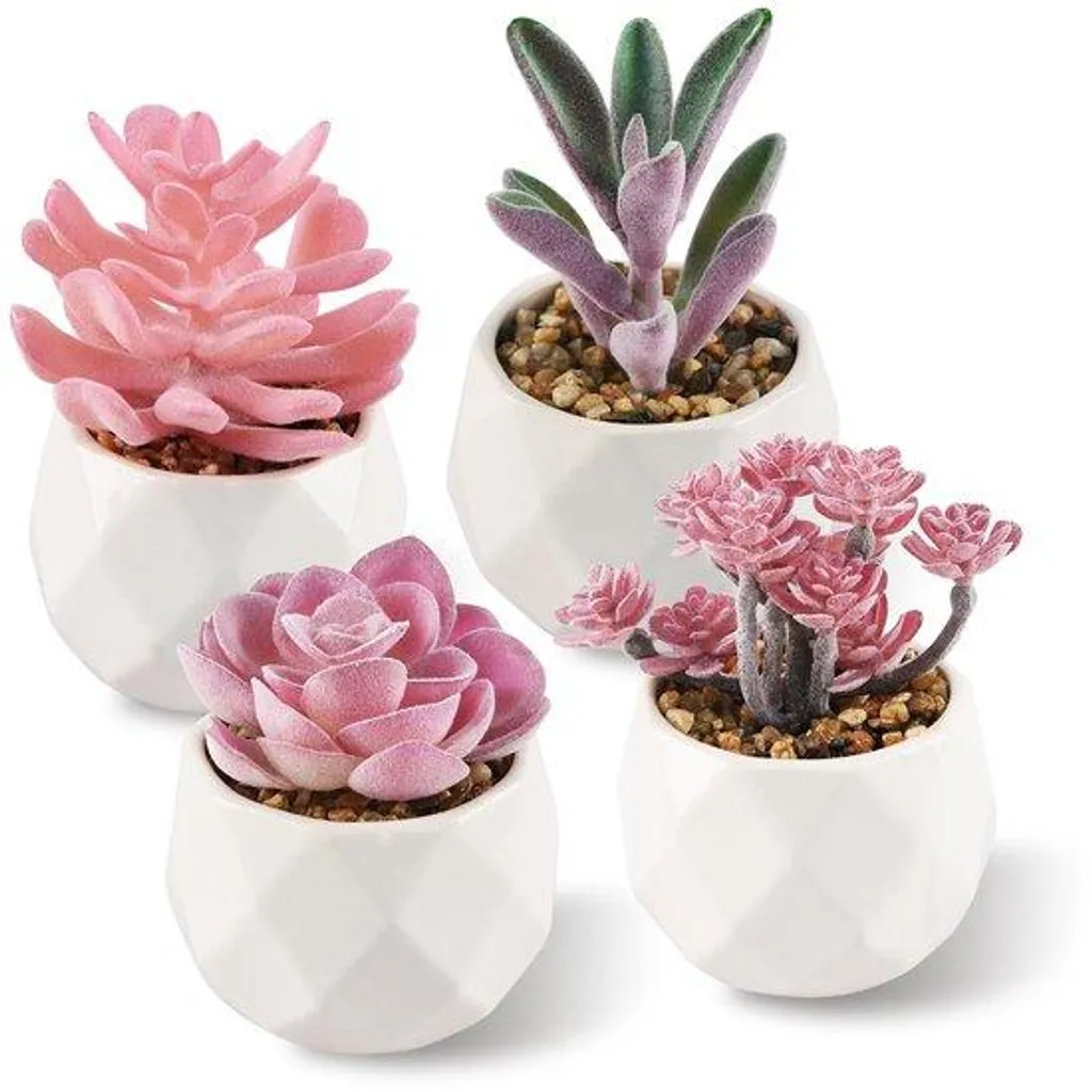 Plantes artificielles sans entretien lot de 4 pots céramique rose zen