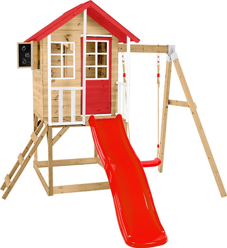 Zwerkules Lolla 2 Kinder Stelzenhaus mit Rutsche und Schaukel Holz