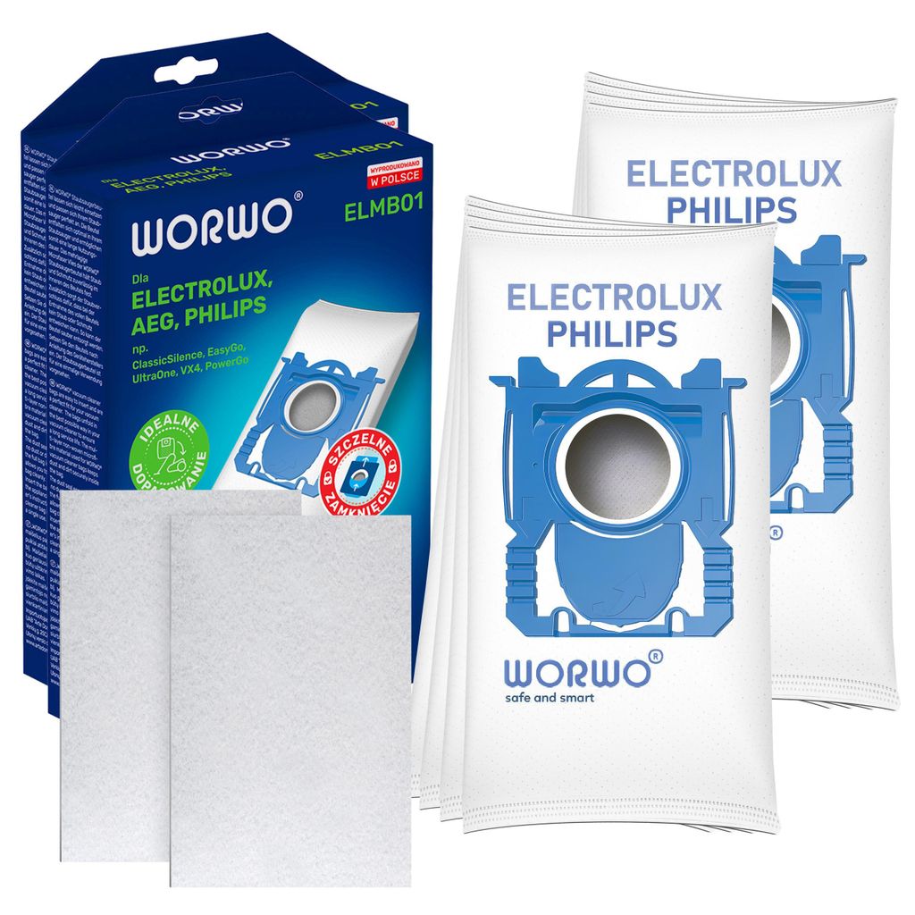 Worwo 8x Staubsaugerbeutel + 2x Motorfilter - Kompatibel mit AEG, Electrolux, Ultrasilencer, Ergospace