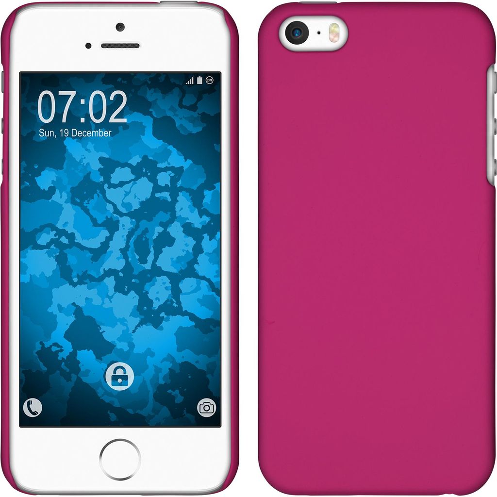 PhoneNatic Case kompatibel mit Apple iPhone SE 2016 (1.Gen) - Hülle pink gummiert Hard-case + 2 Schutzfolien