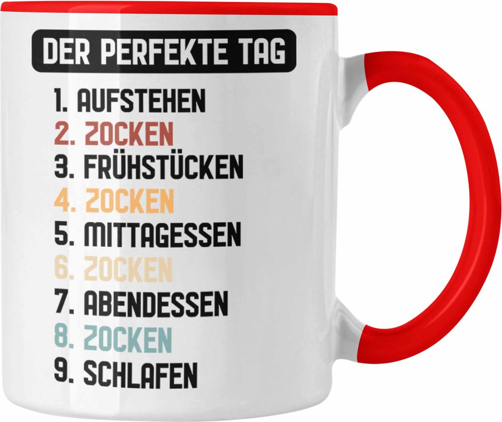 Trendation - Gamer Tasse Geschenk Jungen Zocker Mitbringsel Männer Tassen Zocken Gaming Geschenkideen PC Kinder Zubehör Spruch Lustig Jungs (Rot)