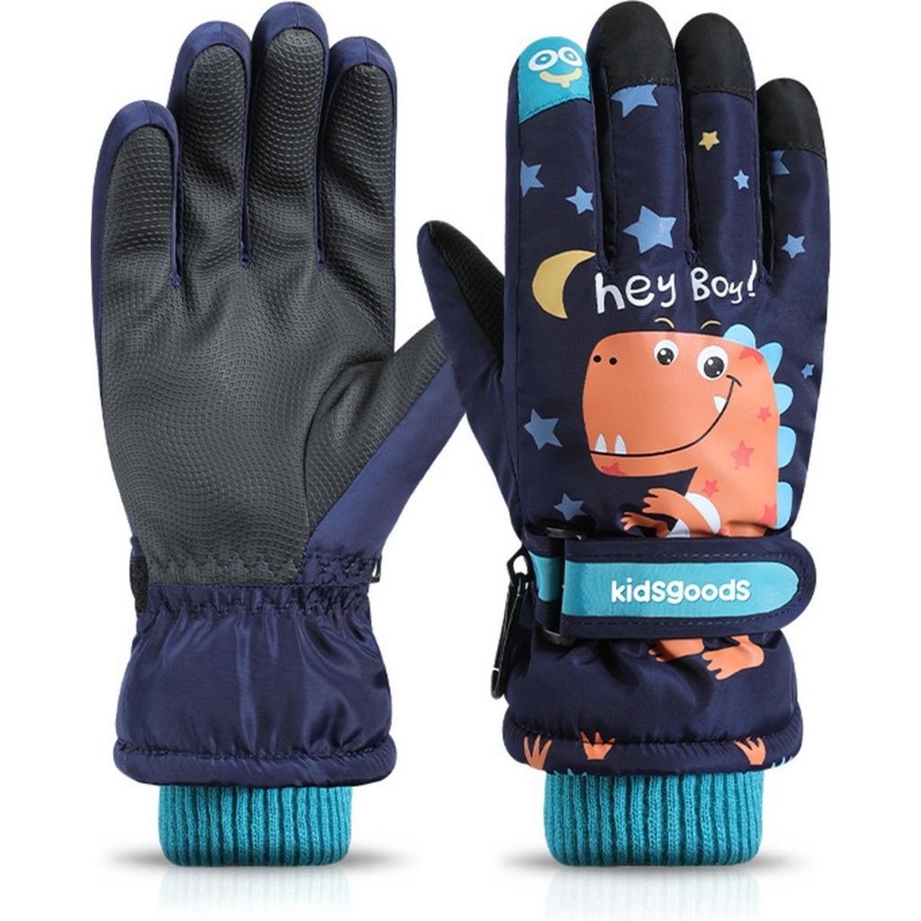 Kinder Winterhandschuhe – Wasserdicht & Warm – Skihandschuhe für 6-12 Jahre – Cartoon Fleece – Dunkelblau