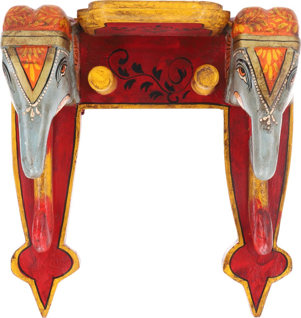 Elefanten Garderobe - Rot, Holz, 30*30*13 cm, Wandhaken aus Holz, Metall & Keramik