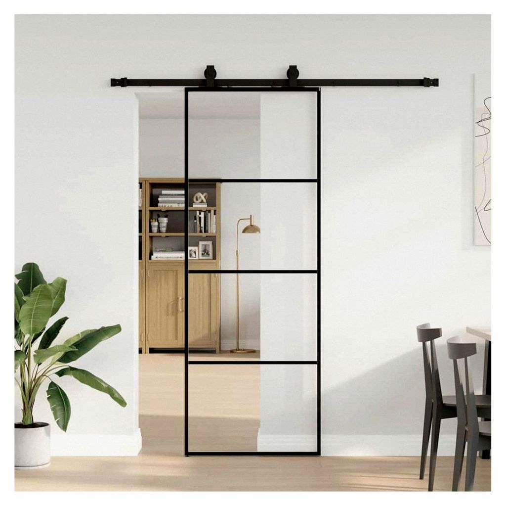 Schiebetür aus ESG-Glas und Aluminium, transparent/schwarz, 76x205cm