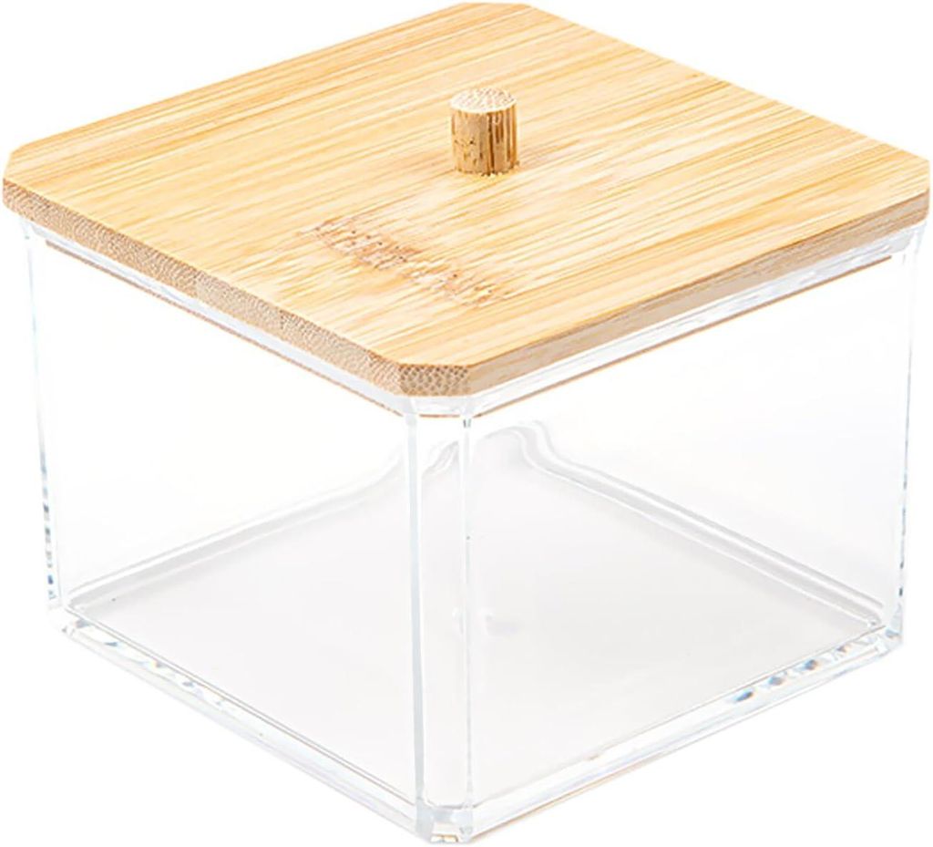 Wattestäbchenbox, Aufbewahrungsbox für Wattebällchen oder Kosmetikartikel, mit Deckel, für Wohnzimmer, Schlafzimmer, Badezimmer, transparent