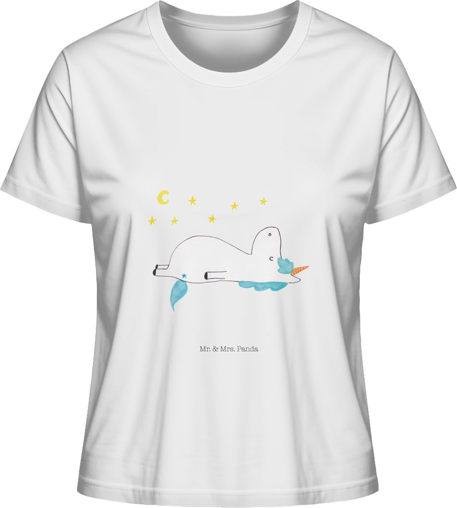 Mr. & Mrs. Panda Kurzarmshirt Damen Einhorn Sternenhimmel Größe XL - Weiß - Geschenk, Verrückt, Sterne, Unicorn, Basic T-Shirt, shirt, Baumwoll...