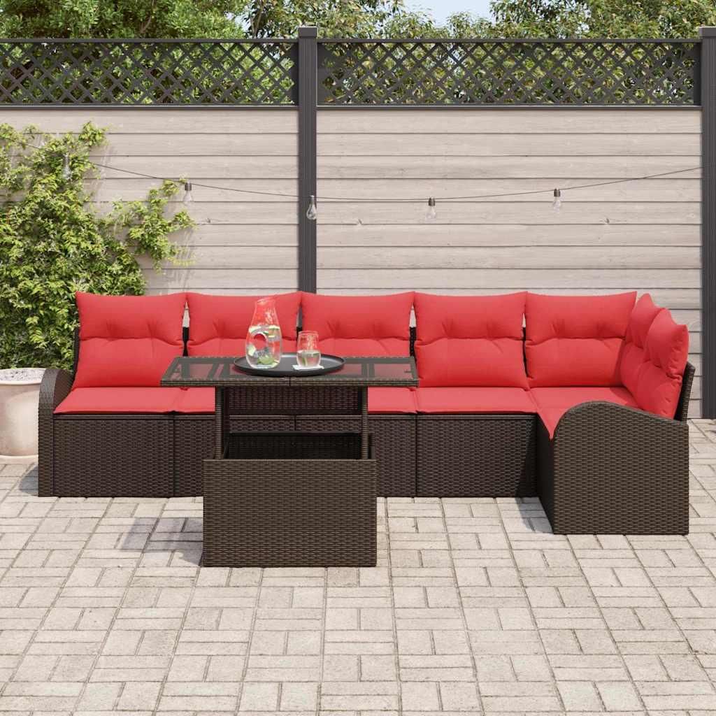 Möbel Gartensofas Lounge Set - Braun - CLORIS Gartensofa-set mit Speicher 7 pcs - Braun und Rot Poly-Rattan,61.5 Kg - 183099