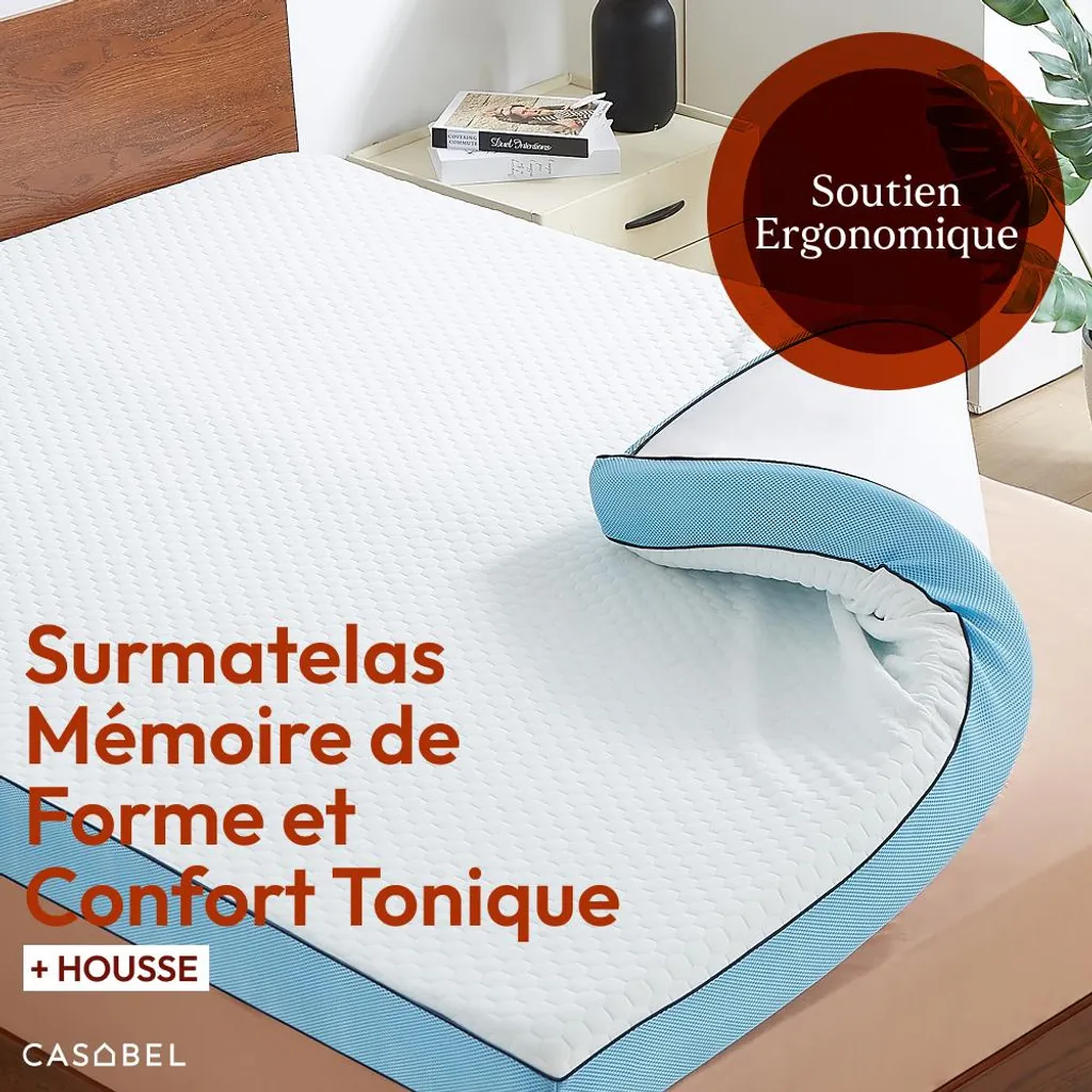 Surmatelas Mémoire de Forme 140x190 cm Épais 7 cm au Soutien Souple