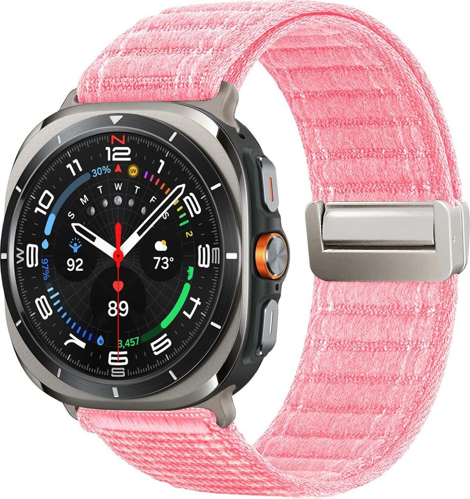 Smartwatch Armband für Samsung Galaxy Watch Ultra 47mm Nylon Textil Band Ersatzband Wechselband Magnetverschluss flexibel atmungsaktiv Rosa