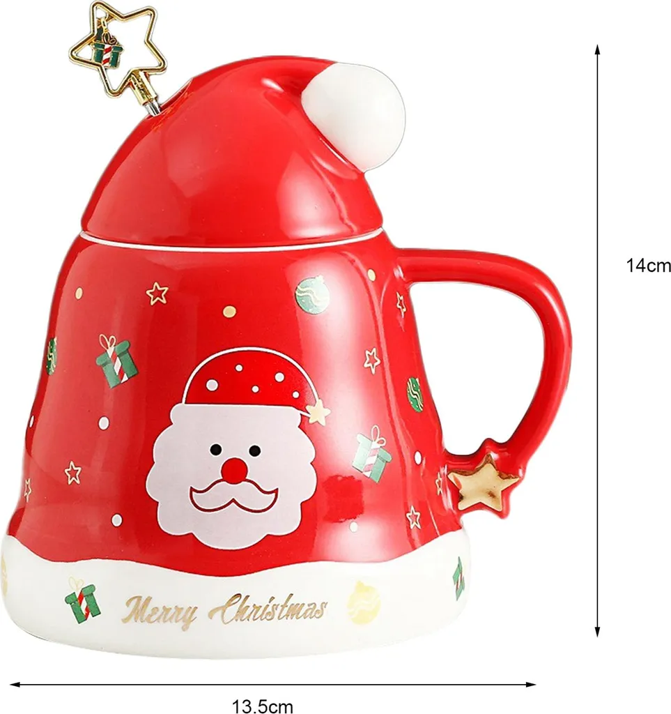 Tasse à café de Noël en céramique décorative avec couvercle et bâton