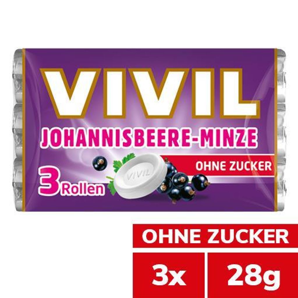 VIVIL Johannisbeere-Minze Pastillen ohne Zucker | 3er Pack Produktbild 