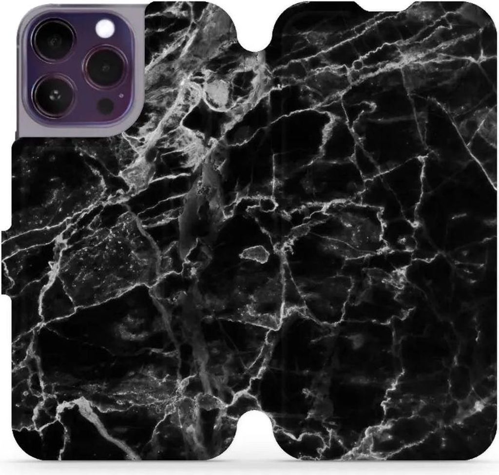 Handyhülle mit klappe für iPhone 14 Pro Max, Mobiwear Book, Schwarzer Marmor