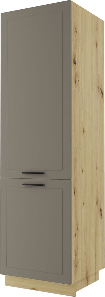 Kühlschrankumbauschrank KVANTUM 60x207cm 2-türig Farbe wählbar Q-D14/DL/60/207,beige matt,eiche artisan