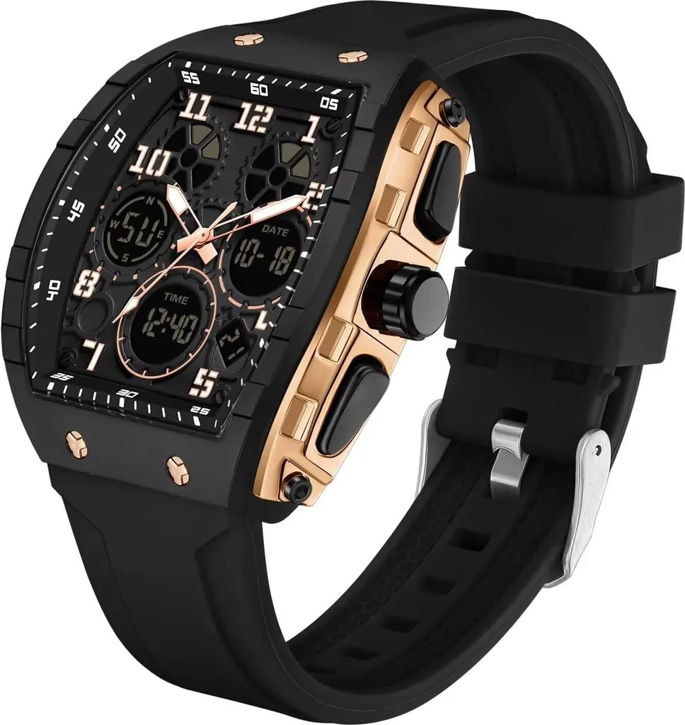 findtime Orologio Digitale Rettangolare da Uomo, Bianco Nero Arancione Rosso, Orologio da Polso Digitale da Uomo, Orologio Militare Tattico Militare, 5ATM