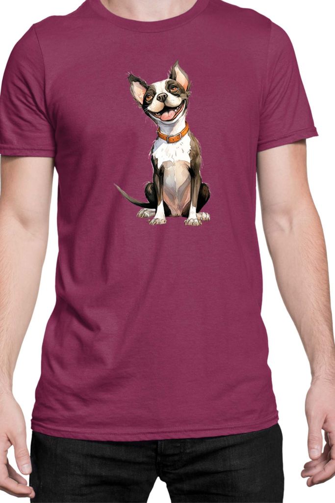 Herren T-Shirt Funny Dogs Breeds Boston Terrier Dog Breed 020, Man S / Burgundy