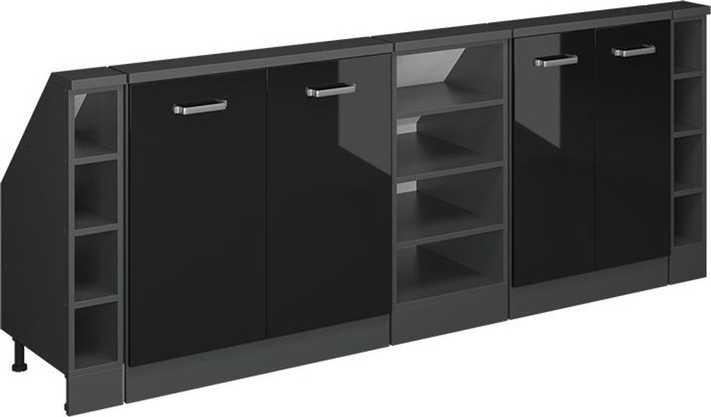 Vicco Dachschrägenschrank-Set Rion, 5er Set, Schwarz Hochglanz/Anthrazit/Anthrazit