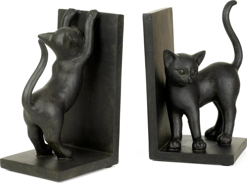Paire de presse-livres décoratifs chats noirs Moritz pour étagère