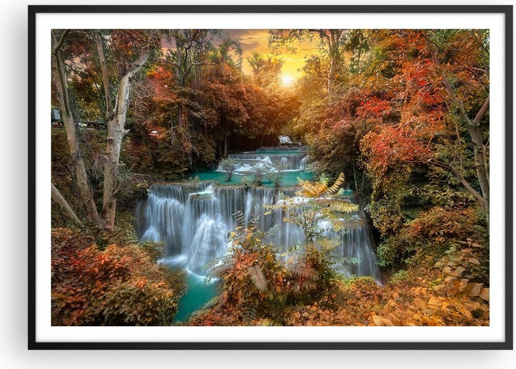 Gerahmtes Poster - Schwarzer Rahmen - Park Wasserfall Wasser - 100x70 cm - Wand Bild - Wanddeko - Wandbilder - Wandposter - Bilderrahmen - Bilder -...