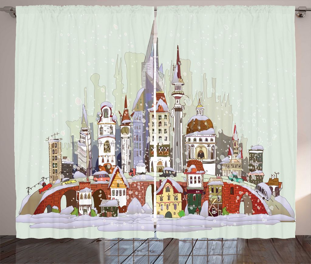 ABAKUHAUS Weihnachten Rustikaler Vorhang, Weihnachten City Ferien, Wohnzimmer Universalband Gardinen mit Schlaufen und Haken, 280 x 245 cm, Hellgr...