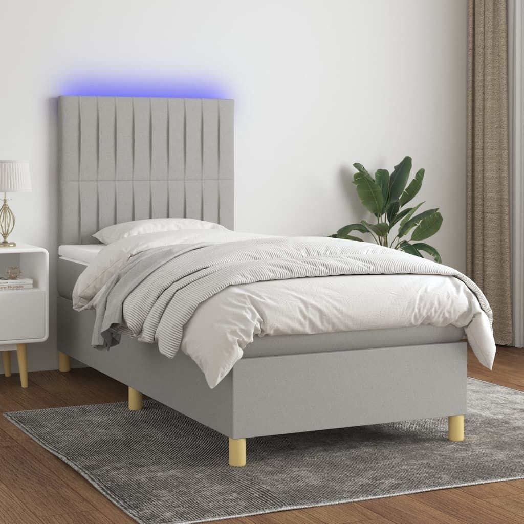 The Living Store Boxspringbett mit Matratze & LED Hellgrau 90x200 cm Stoff