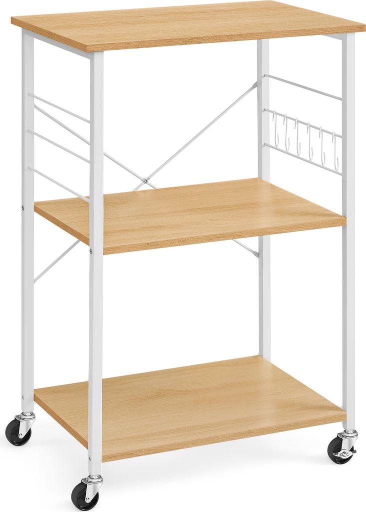 VASAGLE Küchenwagen mit 3 Ebenen, 6 Haken, 40 x 60 x 89 cm, Produktbild 