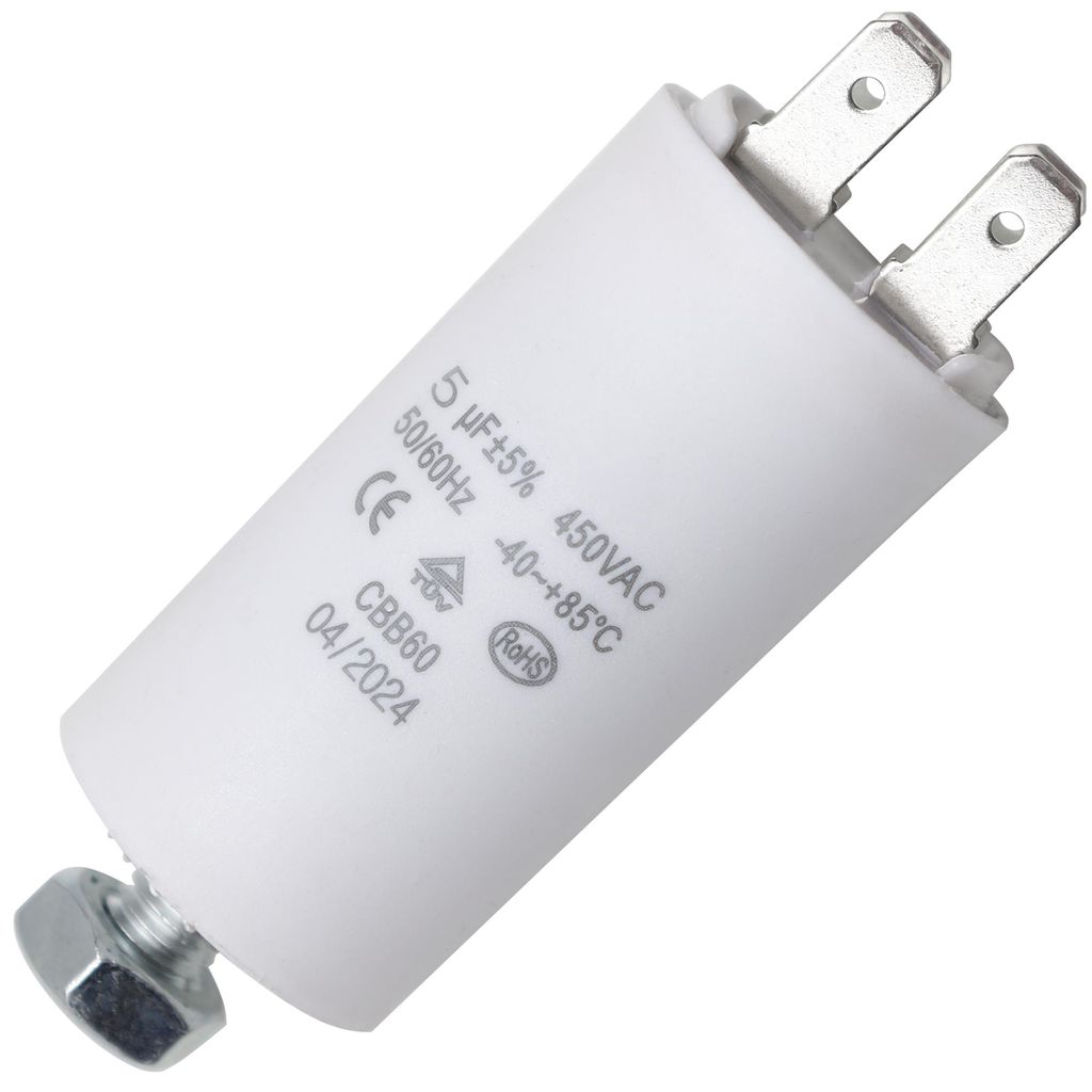 Kondensator CBB60 5,00µF 450V Universal mit Steckfahnen und Produktbild 