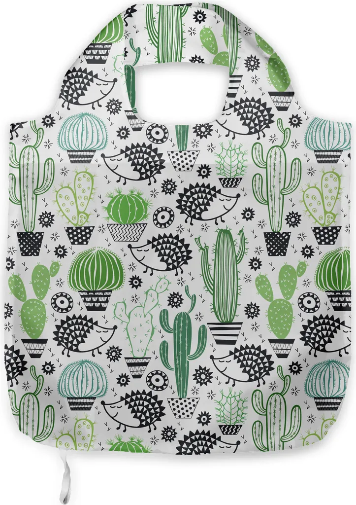 ABAKUHAUS Borsa per cactus in tessuto, caricatura di un riccio saguaro, pratica borsa per la spesa quotidiana, multicolore