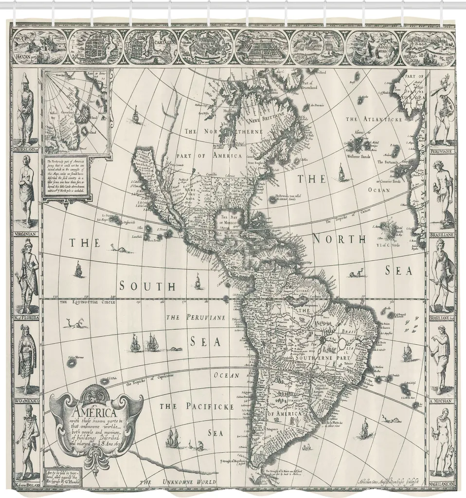 Tenda Doccia Mappa Mondo 1600 ABAKUHAUS | Vintage Retrò 175x220