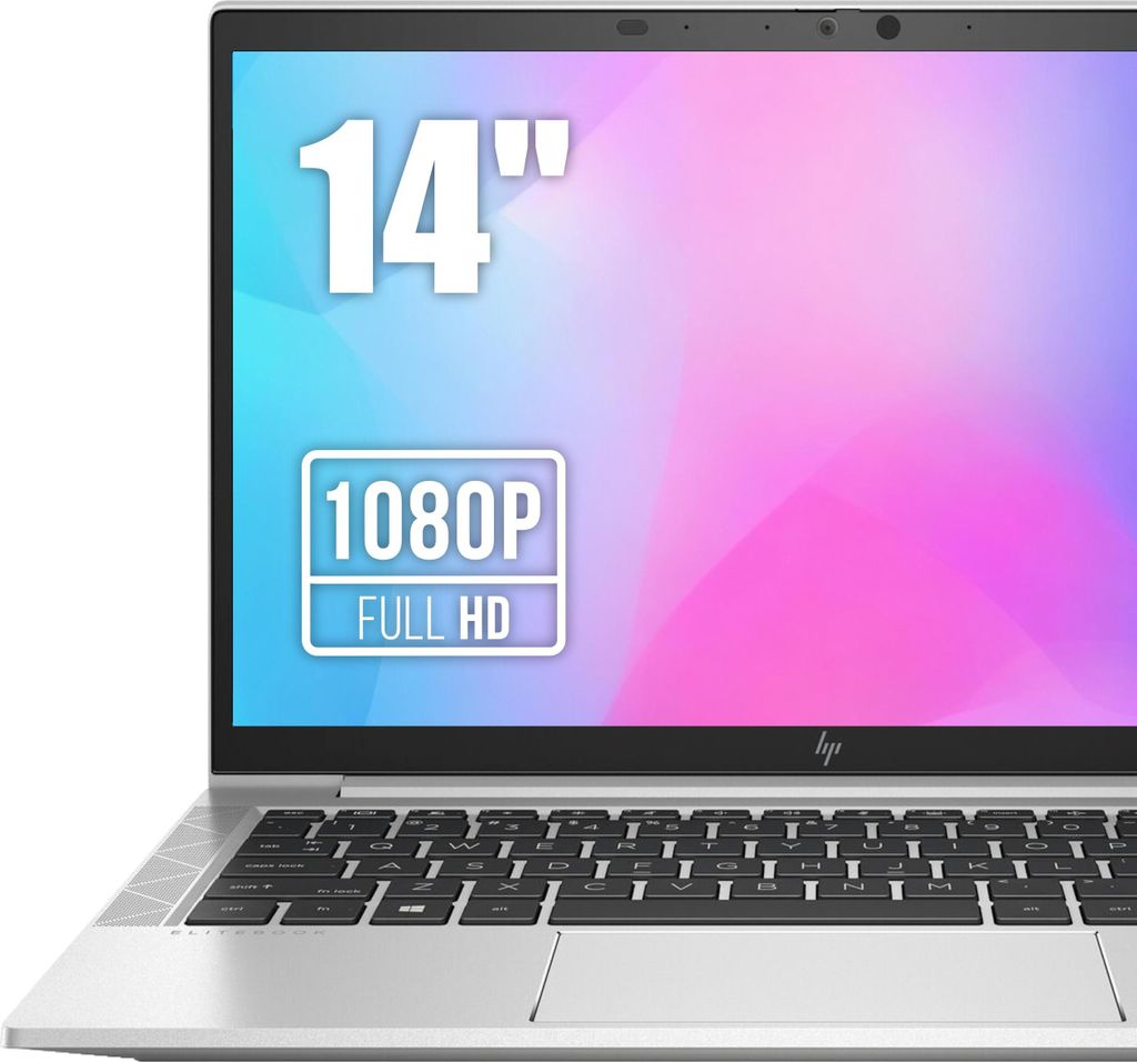 A close-up view of a silver HP Elitebook laptop with a colorful background.