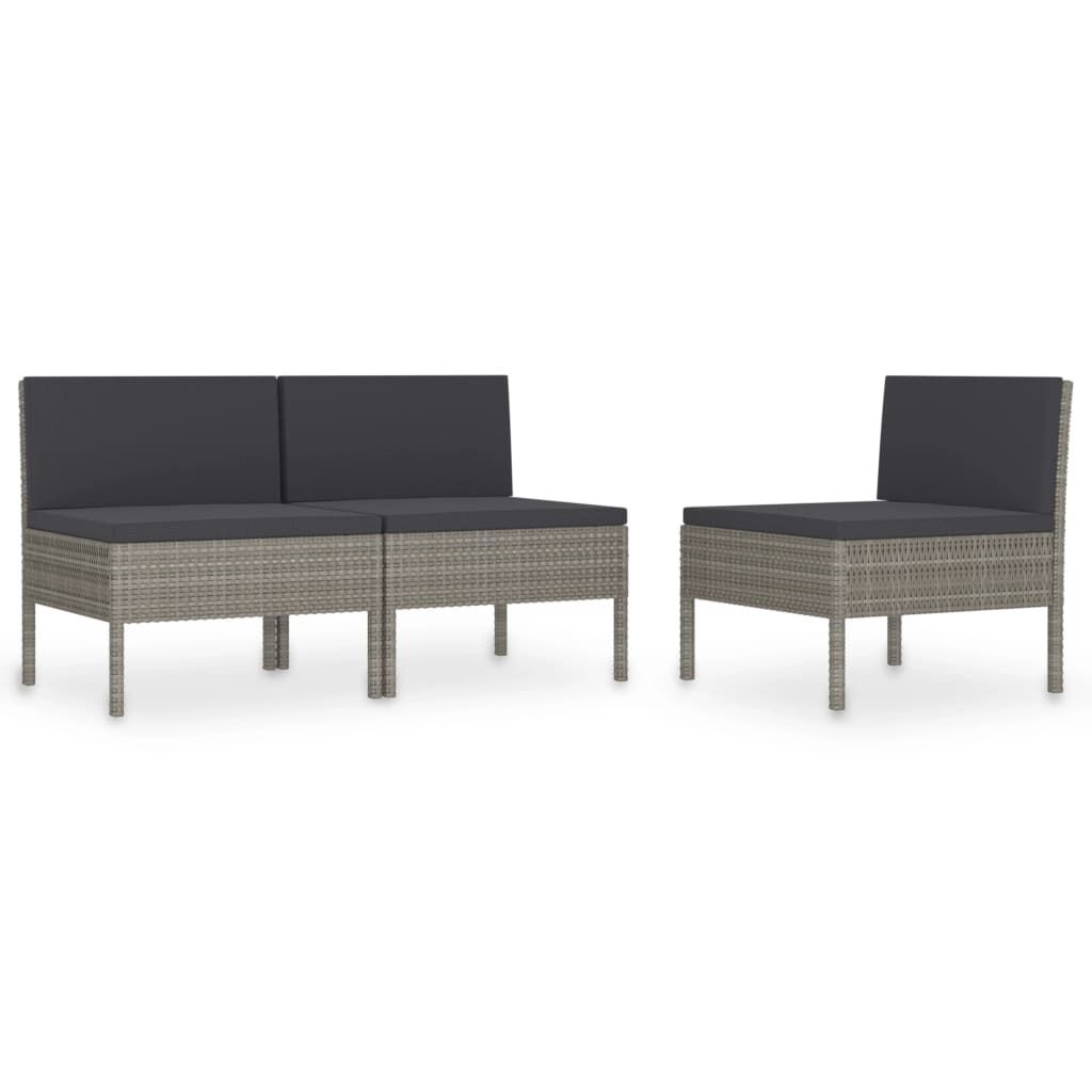 (Robust Möbel)Stuhl Terrasse - Gartenstühle 3er set - Balkonmöbel - Campingstuhl elegantes Design - mit Auflagen Poly Rattan Grau - 57x69x69...