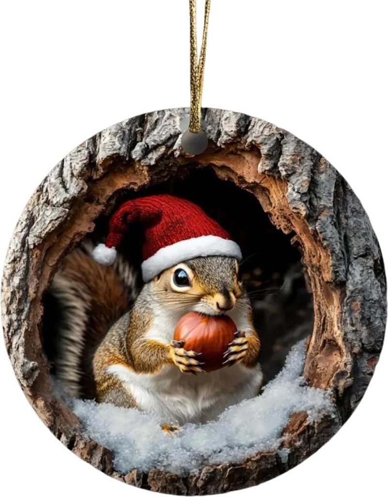 Weihnachtsbaumschmuck mit Tiermotiven, 2D, flach, Waldtier-Design, Acryl-Anhänger zum Aufhängen für Garten, Weihnachtsbaum und Zuhause