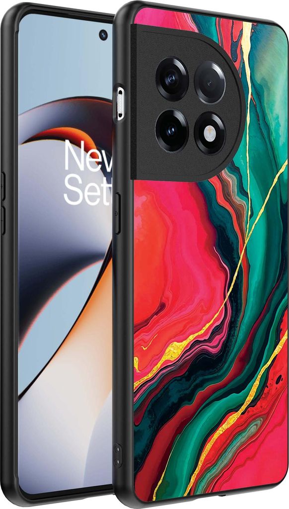 Smartphonica Telefon Fall geeignet für OnePlus 11R mit roten grünen Marmor Print - TPU Backcover Fall rot grün Marmor Design