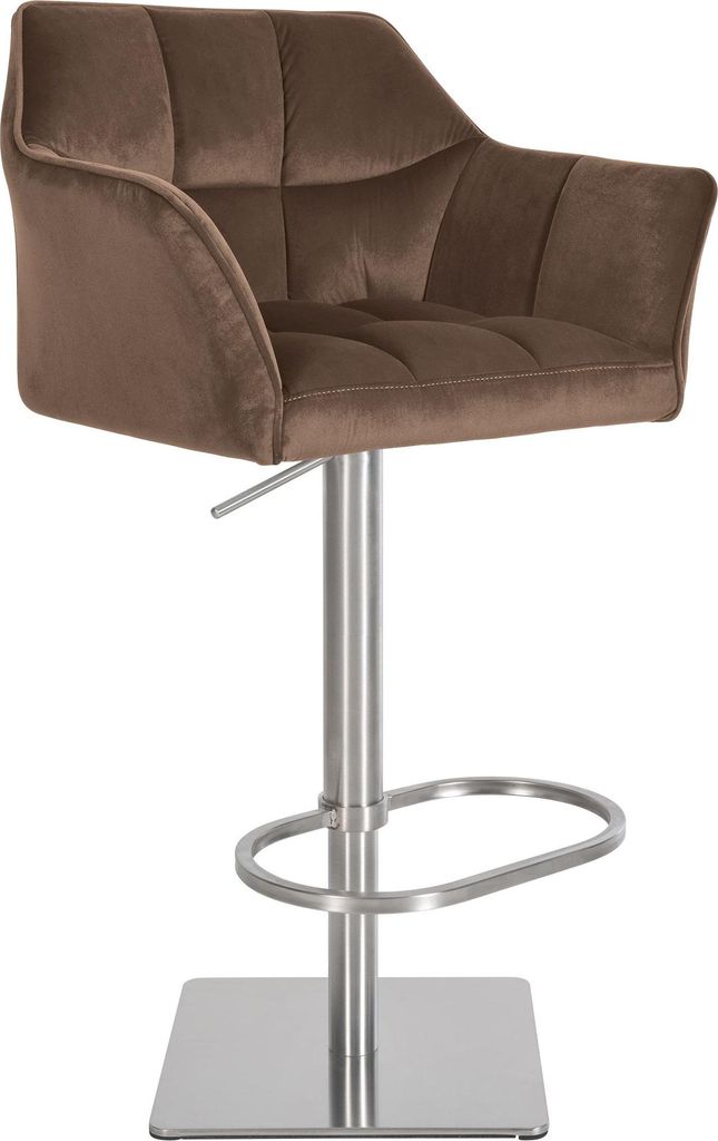 Barhocker SIHAR - Samt Braun 64x45x88 cm Silber | Barstuhl Höhenverstellbar Mit Lehne Drehbar Tresenhocker Tresenstuhl Kneipenhocker Kneipenstuhl