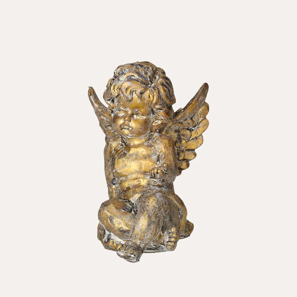 KEYHOMESTORE Putto décoratif en résine dorée 13 x 16 x 15 cm - Ange doré
