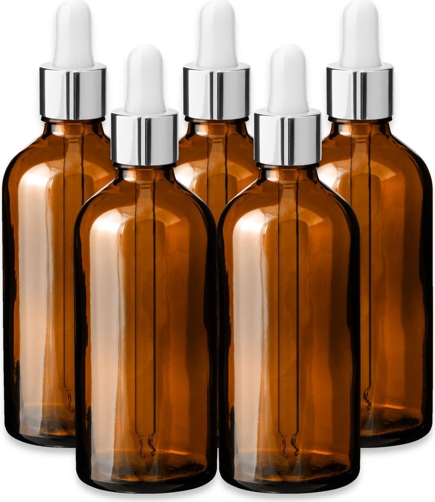 5x Glasflasche Braun 100 ml mit weißer Glaspipette Tropfer