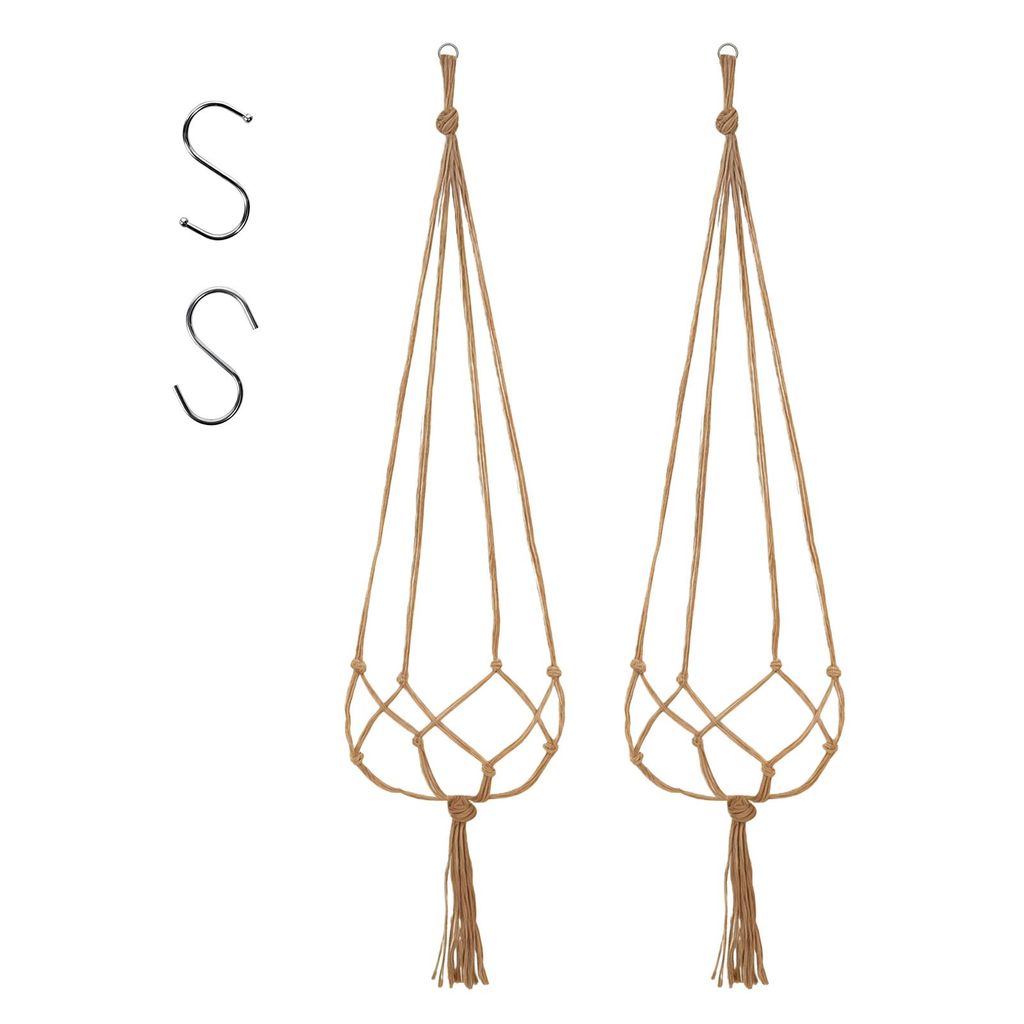Bamworld Makramee Pflanzenampel – 2er Set 120cm Juteseil, für Innen & Außen, Boho Hängekorb