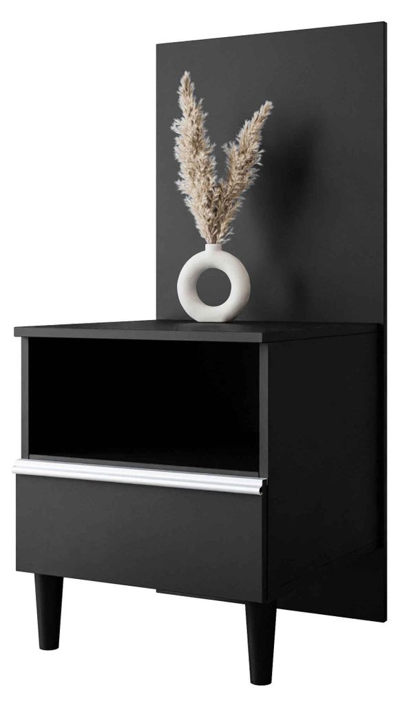 Masseno Nachttisch ZYRA Nachtschrank Beistelltisch für Schlafzimmer 47 x 107 x 50 cm Schwarz