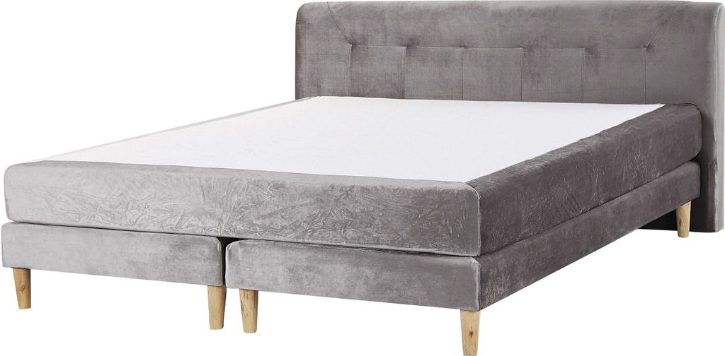 BELIANI Boxspringbett Grau Samtstoff mit Matratze 160x200 cm Steppung und hohem Kopfteil Doppelbett Modern Minimalistisch Schlafzimmer Möbel