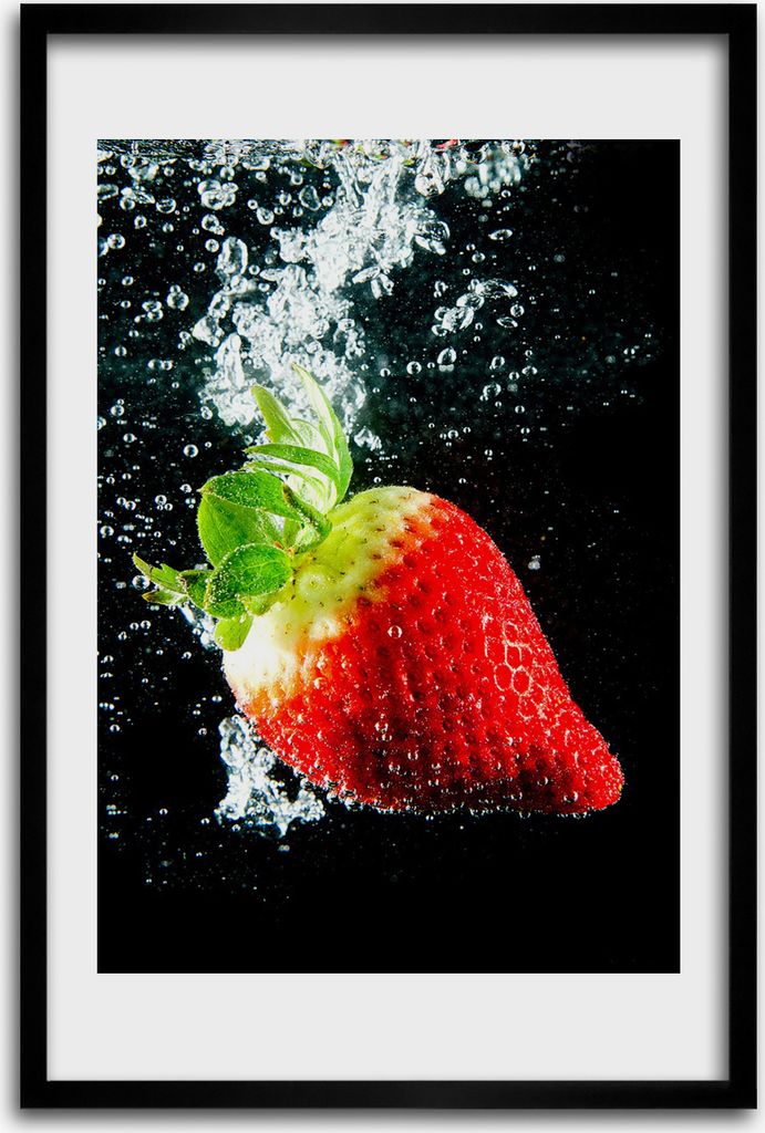Bild - Bilderrahmen - 40 cm x 60 cm - MDF - Rahmen - Wandkunst - Erdbeere unter Wasser