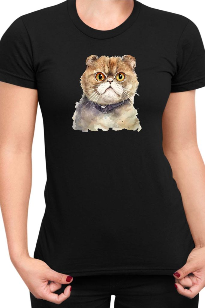Damen T-Shirt Funny Cats Breeds Foldex Cat, Lady XL / Schwarz