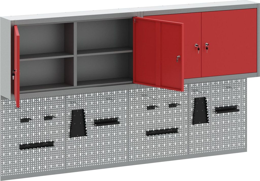 6-tlg. Werkzeugschrank-Set mit Stecktafel Wandmontage Rot, Werkzeugschränke DesignMöbel Neu