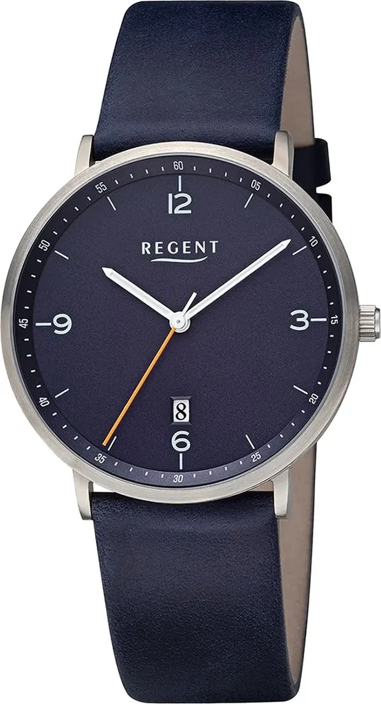 Orologio da uomo Regent in pelle orologio da polso al quarzo cinturino in pelle blu scuro D2URF1533