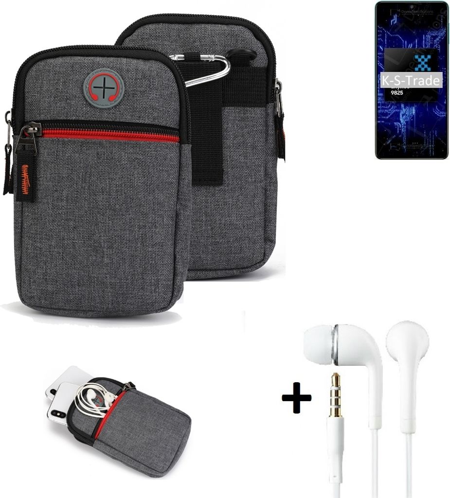 K-S-Trade Gürteltaasche + Kopfhörer kompatibel mit Samsung Galaxy F62 Handy Tasche Holster Schutz Hülle Handy Hülle grau Zusatzfächer 1x
