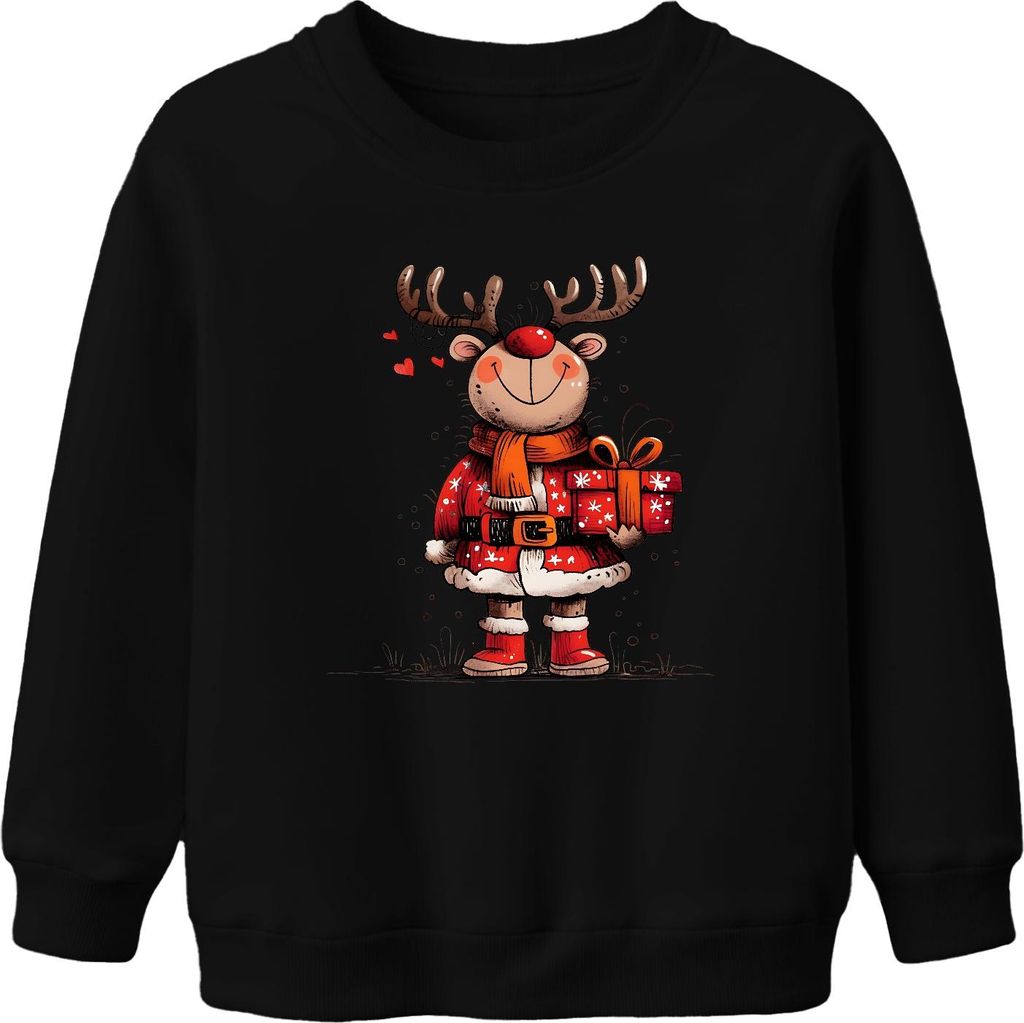 Niedliches Rentier Rudolph Geschenk Weihnachten Kinder lustig Uni Kinder Sweatshirt Pullover, Schwarz, 104